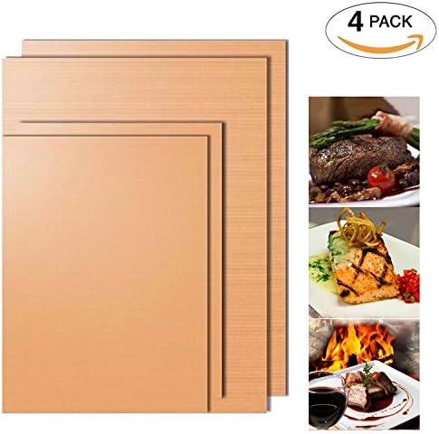 Warmoor BBQ Copper Grill Mat set of 4,Non Stick Oven Liner Teflon Cooking &amp; Baking Mats, perfect for Grilling Meat, Veggies, Seafood,Eggs on Gas, Charcoal, Convection, Dutch, Pizza and Electric Grills
