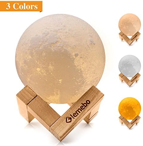 Lembo LED Moon Lamp, 3.15 in 8CM Moon Light Baby Night Light USB Charging and Touch Control Brightness Two Tone Warm white, Cool White ,Yellow Lunar Lamp for Bedrooms Gifts for Kids for Women (8cm/3.15inch)