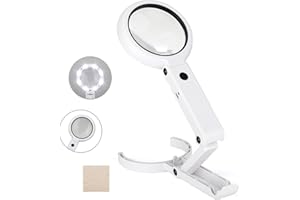 ENJOHOS Szkło powiększające, z 8 lampkami LED, 5 x 11 x podświetlane, 2 w 1 biurko i ręczne, przenośna lupa ze składanym stojakiem, do czytania/hobby/prac rzemieślniczych/starszych / dzieci (bateria Wiederaufladbare