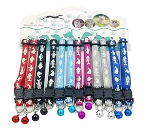 PETS EMPIRE 2 Pcs Cat Puppy Collar Glow in The Dark Fish Print Pet Collar Anti-Lost & Quick Release Buckle- Color May Vary