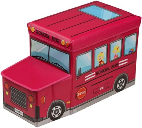 NEW KIDS CHILDRENS SCHOOL BUS SHAPED FOLDING STORAGE TOY BOX CHEST TRUNK SEAT STOOL FURNITURE CHILDREN ROOM TOYS TIDY - HOT PINK