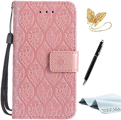 Galaxy S6 case,TOUCASA® PU Leather Wallet Magnetic Case Card Slots Cash Holder Kickstand Flip Book Case with embossing tree plant Design for Samsung Galaxy S6 + Free Touch Stylus Pen &amp; Dust Plug-Rose Gold