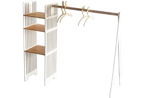 EWART WOODS Children wardrobe wood clothing rack clothes closet kids dress up storage toddler wardrobe montessori room furniture (Ivory white Wardrobe)