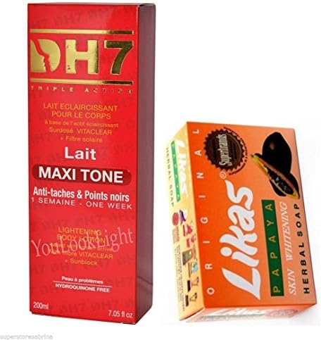 DH7 (RED) LAITH MAXI TONE LIGHTENING BODY LOTION 200ML + Likas Papaya Skin Whitening Lightening Soap