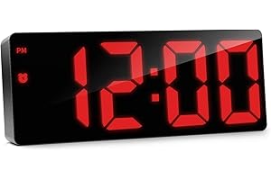 Flysocks Digital Alarm Clock Bedside - Large LED Display Digital Alarm Clock, Adjustable Brightness, Non-Ticking Design for Heavy Sleepers - Black