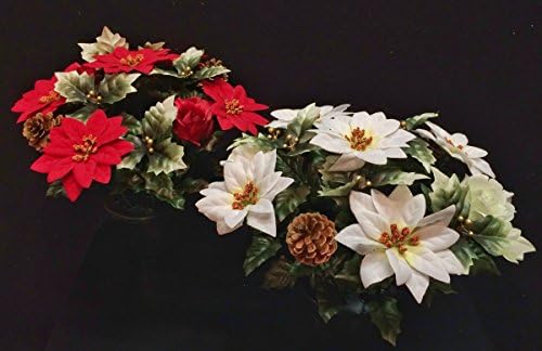 Florelle Rose, Poinsettia and Holly Grave/Cremetorium Potted Artifical Arrangement (One Supplied)