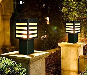 BrightLyt Ice Cube Outdoor/Exterior Lamp, Gate Light, Pole Light, Pillar Lamp, Garden Light, 18 Watts, Pack of 2, Black