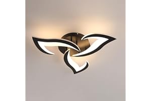 DAXGD Plafonniers LED Modernes, 36W 4000LM Luminaire Plafonnier Led Noir, Lampe LED Plafond Créatif Pétales Design en Acrylique pour Salon Chambre Cuisine Salle à Manger, Blanc Froid 3000K, 58CM