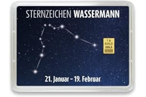 Goldstücke24 - Goldbarren 1g mit Sternzeichen in Motivbox - Tolle Geschenkidee - Echtheitsgarantie (Wassermann: 21. Januar - 19. Februar)