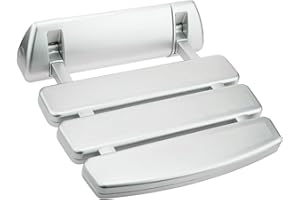 PrimeMatik - Składane siedzisko prysznicowe. Składane krzesło dla osób starszych w plastiku i srebrnym aluminium 350x348 mm