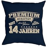 kindergeburtstag dekorieren im garten Aufdruck in kräftigen Farben Tini - Shirts 14 Geburtstag Kissen - Kuschelkissen Kinder - Geburtstagsfeier 14.Geburtstag Jungen/Mädchen : Premium Qualität seit 14 Jahren - Deko - Kissen ohne Füllung - Farbe: Navyblau