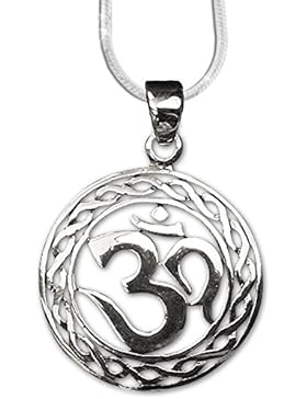 Om Ohm Aum Anhänger Amulett Magischer 925er Silber Schmuck mit 1,2mm Schlangenkette 45 cm Halskette 843