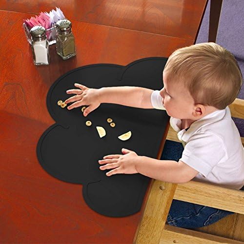 HANBUN Silicone Pad Baby Table Mat Waterproof Antibiosis Tableware Placemat for Baby Feeding-baby Place Mat Food Grade EU-HK040 (Black)