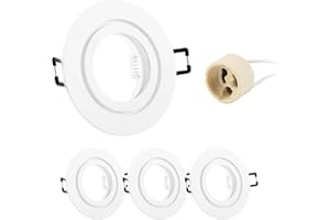 Doughelec 4x Spot Encastrable GU10 Aluminium, IP44 Blanc Support Spot Encastrable Cadre De Montage Avec Douille GU10, Rond Spot de Plafond 68mm imperméable extra plat Pour LED Salle de bain, 230V DN