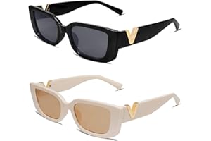 SUNWUUN 2 Stück Schnelle Brille Rave Sonnenbrille Damen,V Retro Trendy Klassische Quadratische Brille,Vintage Sonnenbrille Rave Brille,UV-Schutz-Sonnenbrille für Draußen