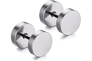 Aituo Unisex Cool 2Pcs Punk Gothic Stainless Steel Round Screw Mens Barbell Ear Studs Earrings Combination