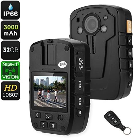 Body Worn Camera - IP66, 1080p, 2-Inch Display, 140-Degree Lens, 3000mAh, Night Vision, 32GB Storage, 16X Digital Zoom