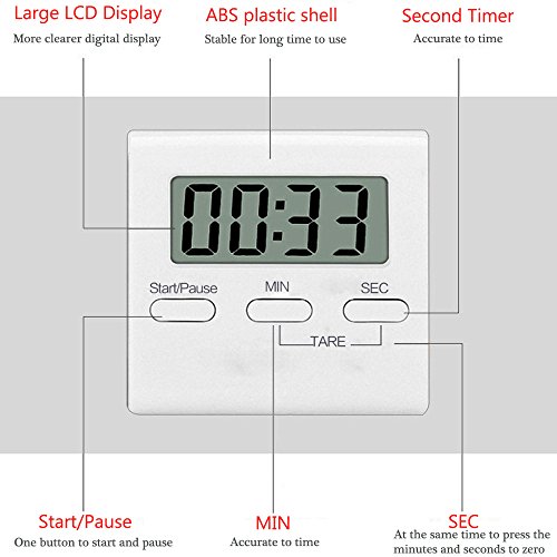 iStwahl elektronischer Timer mit Stoppuhr weiße digitale Küchenuhr mit großes LCD Display Küchentimer - 3