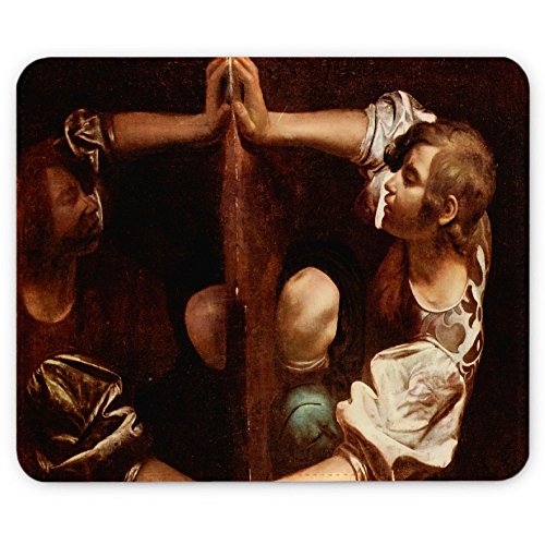 Caravaggio - Narcissus, Designer Leder Mousepad Unterlage Mauspad Maus-Pad Stark Anti Rutsch Unterseite für Optimalen Halt mit Lebhaftes Motiv Kompatibel mit allen Maustypen (Kugel, Optisch, Laser)Ideal für Gamer und für Grafikdesigner.