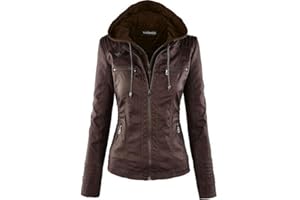 Newbestyle Femme à Capuche Veste Simili Cuir Femme Moto Style Manteau