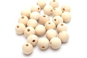 Perlin Perle di legno 6/8/10/12/14/16/18/20 mm, colore naturale, incolore, da infilare, per legno fai da te, con perline intermedie da 2 ~ 4 mm (500 pezzi)