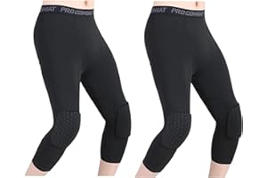 HULG Spodnie do koszykówki z nakolannikami, ochraniacze na kolana, spodnie kompresyjne, męskie spodnie do koszykówki z ochraniaczami na kolana 3/4 capri wyściełane rajstopy kompresyjne legginsy sportowe ochraniacze sprzęt