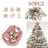 Material: Holz Ogquaton Premium Qualität 50 Stücke Weihnachten Carving Natürliche Holz Ornamente Baum Anhänger Anhänger Dekoration Party Dekoration Gemischt Weihnachtsdekoration
