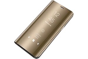 Tybiky Funda para iPhone SE 2020/7/8, funda para teléfono móvil con espejo Smart Clear View funda con tapa protectora antiarañazos para iPhone 7/8, función atril, carcasa trasera para iPhone 8. Dorado