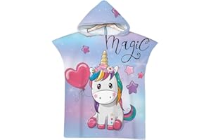 Rowjoy Accappatoio Poncho Bambina,Telo Mare Bambini con Cappuccio, Microfibra Poncho da bagno per bambini 2-6Anni, per Spiaggia Bagno Doccia Nuotare Piscina