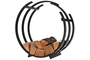 idooka Large Round Circular Log Storage Industrial Black Coated Finish Stylish Black Metal Finish Firewood Storage Holder Ventilation for Wood Diameter 55cm Solid base Indoor Outdoor Usage