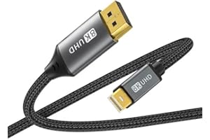 WENIVO 3m/10ft 8K Mini DisplayPort to DisplayPort 1.4 Cable Cord Lead 8K@60Hz, 4K@144Hz, 2K@240Hz Mini DP to DP Adapter, Thunderbolt 2 HDR, G-Sync,FreeSync,DSC,FEC,32.4Gbps for iMac,PC,Monitor,MacBook,Laptop
