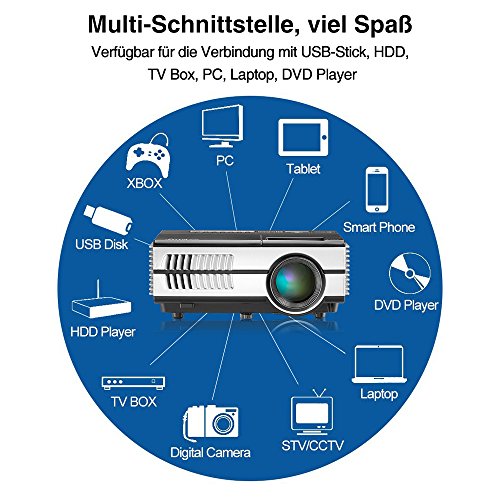 Android Beamer WIFI Projektor LED 1500 Lumen Video Projektor unterstÃ¼tz 1080p / 720p mit HDMI VGA USB AUDIO Eingang fÃ¼r Smartphone PC Laptop PS4 Xbox, integrierte Lautsprecher