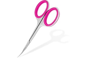 CGBE Präzise Nagelhautschere mit Gebogener Spitze, Rutschfeste Silikon Fingerlöcher, Extra Scharfer und Dünner Klinge, Scharfe Hautschere aus Edelstahl mit für Nagelhautpflege, Rosa