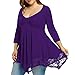 Produktbild CLOOM Übergröße Blusen Frauen Tops Damen Günstige Festliche Pullover Langarmshirt Blusenshirt Freizeit Frauenhemden Gestreiftes V-Ausschnitt Tunic Hemd Spitzen Oberteile Patchwork (Lila, 5XL)