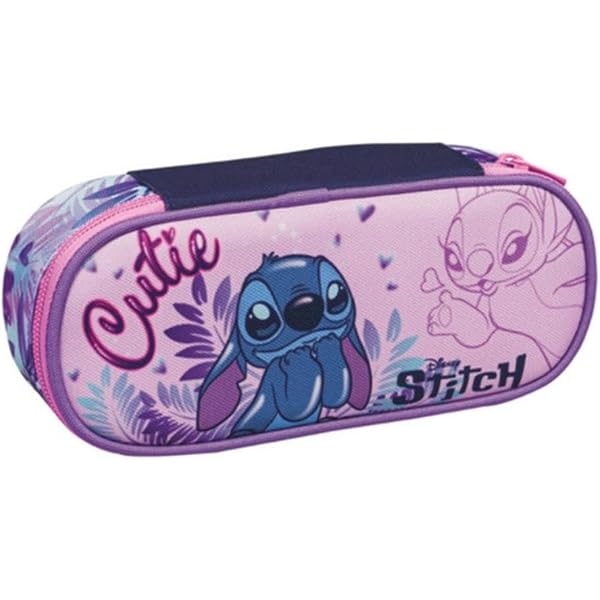 Trousse Scolaire Clondo Triple Compartiment - 45 Accessoires Stitch - Crayons, Feutres, Ciseaux Inclus