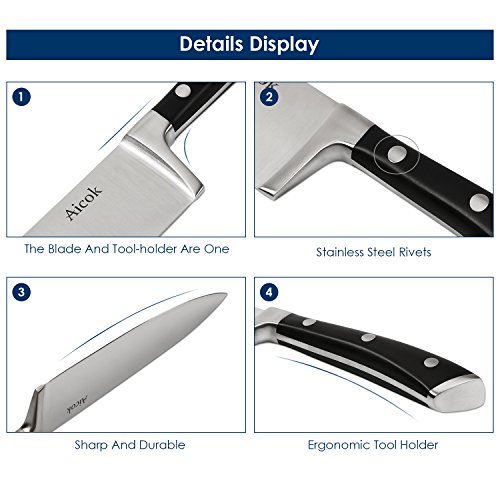 Aicok Messer Set, Allzweckmesser und Kochmesser, Edelstahlklinge, Stahl geschmiedet, Kochmesser Set, Messer mit ergonomischem Griff - 2
