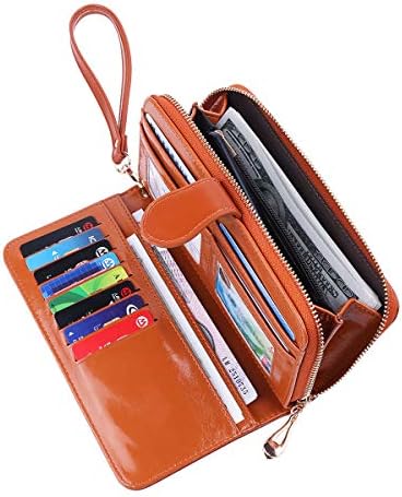 Wallet for Women RFID Blocking Leather Clutch Purse Large Travel Purse Wristlet Credit Card Holder Organizer