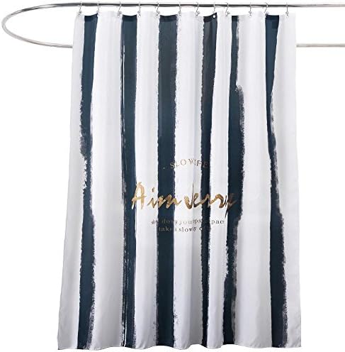 QEWA® Shower Curtains Polyester Fabric Stripe Printed Waterproof Mildewproof Moisture-proof Thickened Block light Bathroom Cover the curtain Shower Curtain With Hook , wide 180cm* high 180cm [spot shipped]
