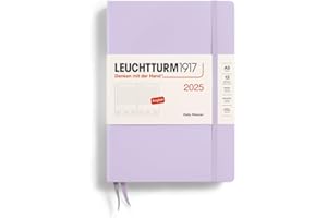 LEUCHTTURM1917 370701 kalendarz dzienny 2025, średni A5, twarda okładka, 12-miesięczny planer i notatnik, w linie, fioletowy, angielski