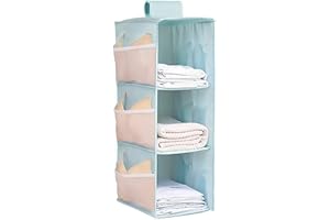 XiXiRan Organizador de Armario Colgante, Estantería Colgante de Tela, con 3 Niveles y 9 Bolsillos, Ahorro de Espacio y Plegable, Estante de Tela para Armario para Ropa, Toallas, Ropa Interior (Azul)