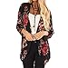 Produktbild BHYDRY Frauen Chiffon Floral Kimono Lose Dreiviertel-Ärmel Schal Print Cardigan Tops(Small,Schwarz