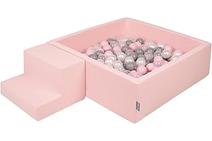 KiddyMoon Foam Playground with Square Ball Pit (200 Balls) Obstacle Running, Pink: Pearl/Grey/Transparent/Powder Pink