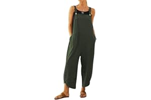 MZSYLK Womens Overalls Casual Loose Dungarees for Women Cotton Linen Sleeveless Strappy Casual Playsuit Trousers with Pockets Wide Leg Jumpsuit