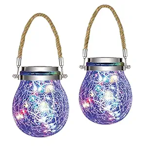Epyz Solar Lantern Outdoor Hanging 20 led Jar Light Waterproof Crack Glass Globe Garden Light for Party Wedding Christmas Decoration Light (Pack of 2, Multicolour)