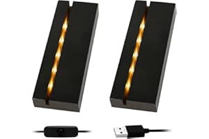 JOJOCY Base in legno per esposizione con luci a LED, colore caldo, rettangolare, illuminata, supporto per lastra acrilica di 3 mm di spessore, lastra di vetro in resina artistica (nero, 2)
