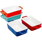 Invero® 4x Set of Mini Stoneware Rectangular Coloured Small Oven to Table Baking Dish ideal for Lasagne, Pies, Casserole, Tap