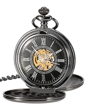 Glatt Doppelabdeckungen Antike Skeleton Mechanische Taschenuhr Weihnachten Hochzeit Geburtstag Geschenk (Schwarz)