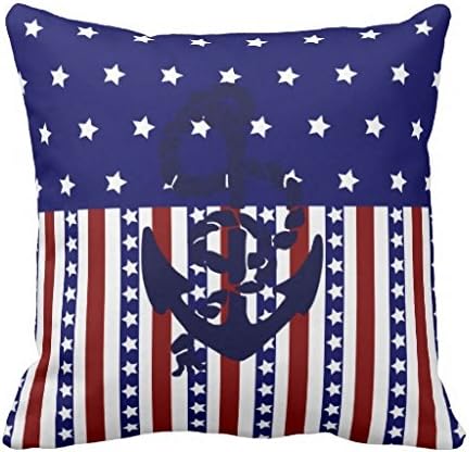 Home Decorative Square Pillow Case Cushion Cover 18X18 Inches Patriotic USA Stars Stripes Nautical Anchor