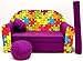 Produktbild moleo Sofa Kindersessel Ausziehbett, Samt, Puzzle Purple G34, 98 x 48 x 59 cm