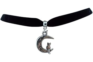 dunns-jewels Classic 10mm Velvet Choker With a 25mm Cat on the Moon charm
